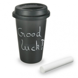 Black Ceramic Mug "Coffee to go" with Chalk and Silicone lid